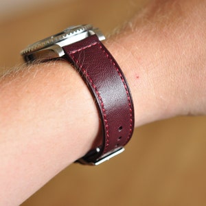 Oxblood smooth leather 20mm watch strap 30s 40s Box stitched watch strap Vintage style watch strap 16mm 17mm 18mm 19mm 20mm 22mm FreeShip image 3