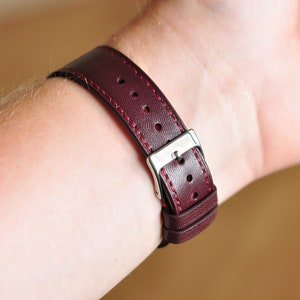 Oxblood smooth leather 20mm watch strap 30s 40s Box stitched watch strap Vintage style watch strap 16mm 17mm 18mm 19mm 20mm 22mm FreeShip image 4