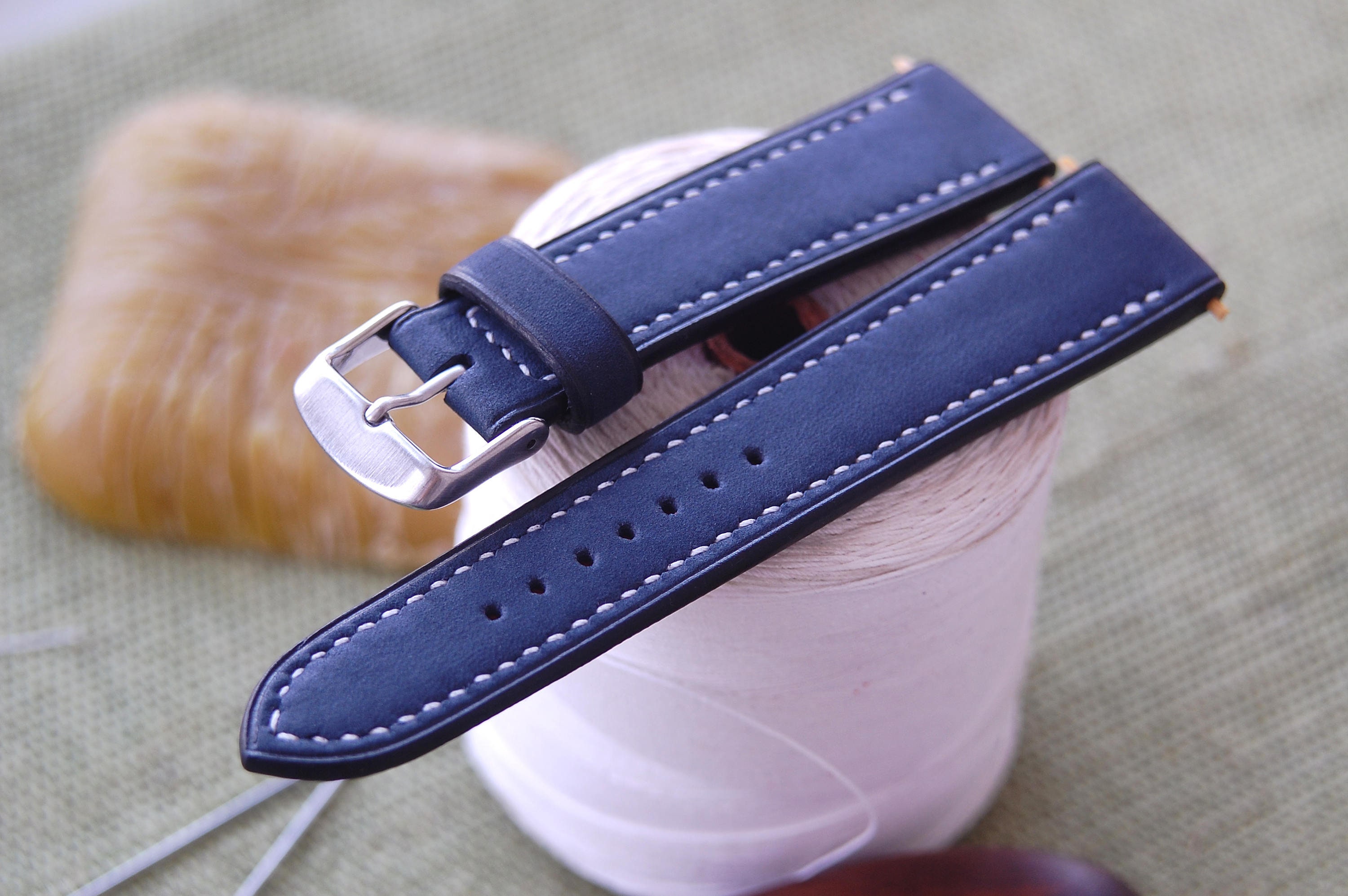 Blue Leather 18mm Watch Strap Blue Leather 20mm Watch Strap Etsy