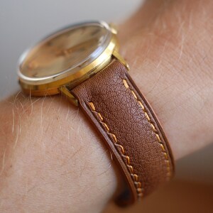 Bracelet de montre en cuir marron clair avec coutures orange 15 mm, 16 mm, 17 mm, 18 mm, 19 mm, 20 mm, 21 mm, 22 mm, 23 mm, 24 mm image 2