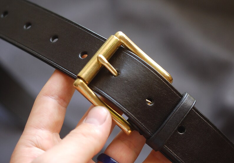 Black leather mens belt with solid brass buckle Etsy