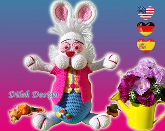 CONEJO BLANCO - Amigurumi - Patrón de crochet - Alicia en el país de las maravillas - Conejo de Pascua - Animal de crochet - Conejo del país de las maravillas - Conejo blanco - PDF
