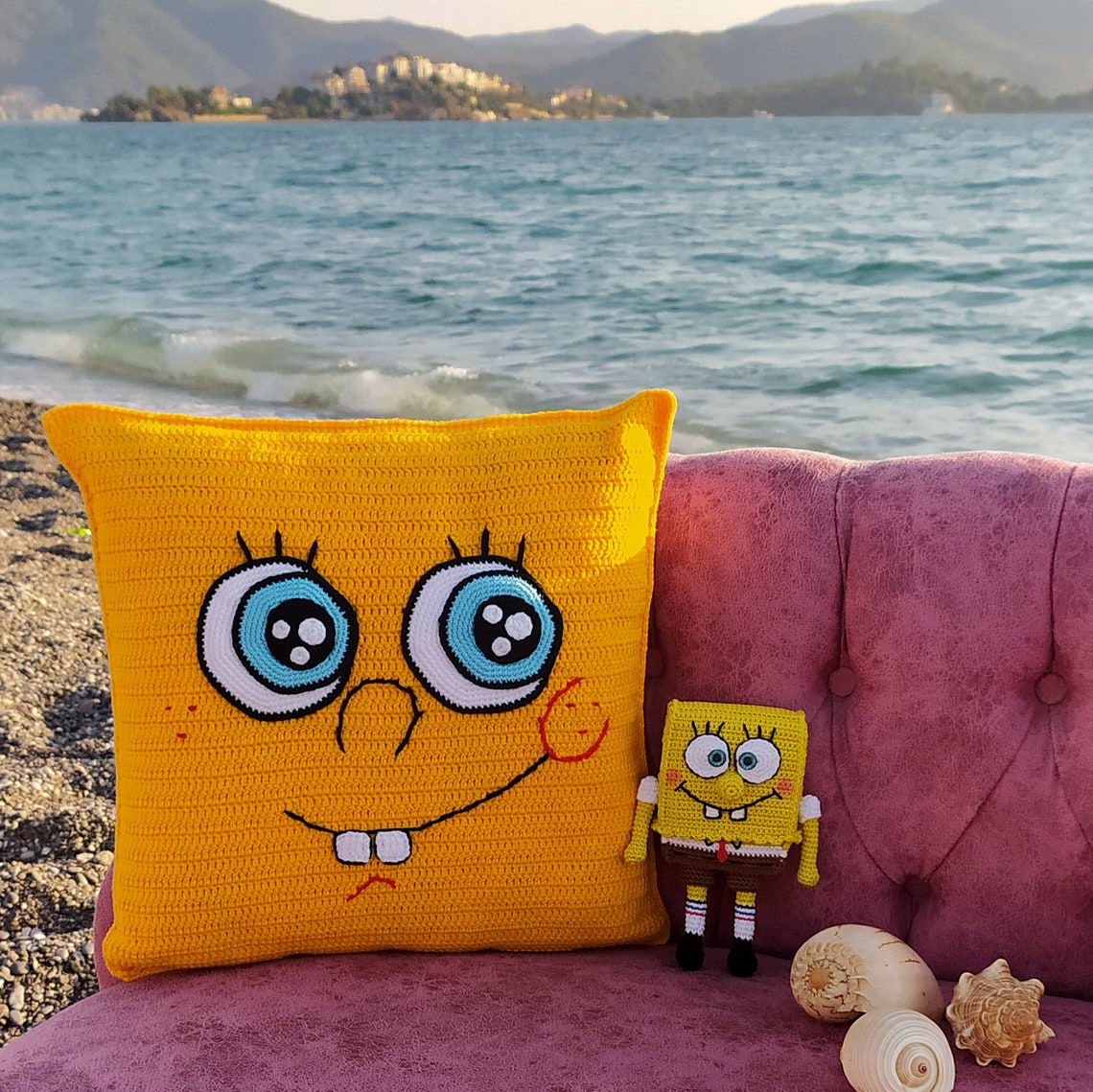 Crochet Pillow Pattern Spongebob Patrick Star Plankton Etsy