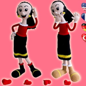 PATTERN - Olive Oyl - Amigurumi Crochet Pattern - Olive oyl Amigurumi - Olive Oyl Crochet Pattern - Heart -  Popeye - Handmade Doll - PDF