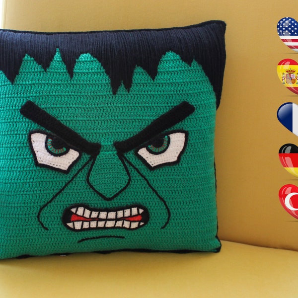 Hulk Crochet Pattern, Hulk pillow crochet pattern, Hulk, Cushion Cover, Couch Pillow, Pillowcase, Crochet, Pattern, Patterns, Pillow, PDF