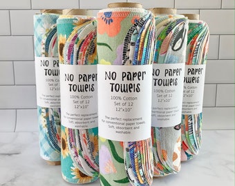 Mixed Print No Paper Towels // Set of 6 or 12 // Cotton Kitchen Wipes