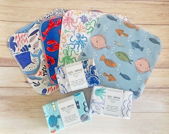Sea Life // Individual Prints // Cloth Napkins // Cotton Napkins // Reusable Napkins // Fish // Turtles // Octopus // Crabs // Lobster