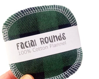 Facial Rounds // Green Plaid // Reusable // Flannel // Make Up Remover Pads