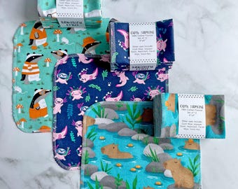 Cloth Napkins // Capybara // Axolotl // Badger // Animals // Reusable