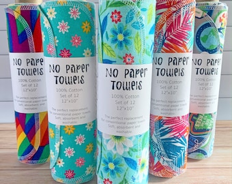Individual Prints No Paper Towels // Set of 12 No Paper Towels // Reusable Paper Towels // Cotton
