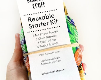 Reusable Starter Set // No Paper Towels // Cloth Napkins // Cloth Wipes // Facial Rounds // Cotton // Flannel // Eco Friendly Gifts