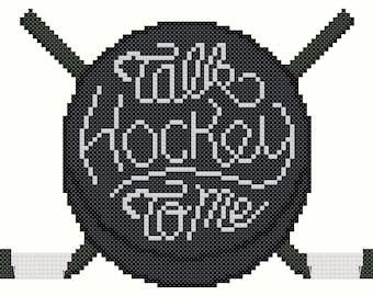 Talk Hockey to Me Cross Stitch Pattern – Funny Hockey Sampler – Sports Decor PDF – Hockey Gift