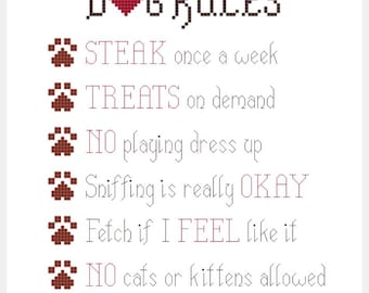 Dog Rules Cross Stitch Sampler Pattern