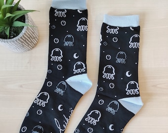 Jellyfish Moon socks - cute socks, comfy clothing, kawaii socks, animal aesthetic