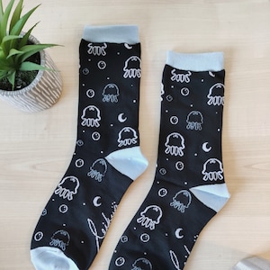 Jellyfish Moon socks - cute socks, comfy clothing, kawaii socks, animal aesthetic