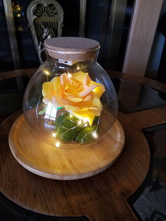 LED HANDMADE Crepe Paper Rose in a Glass Jar/glass Round Etsy