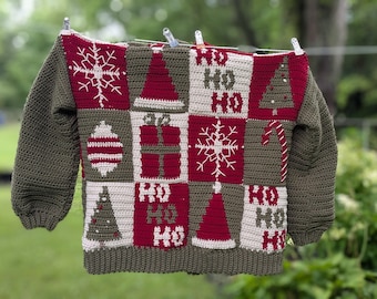 Christmas Cardigan PATTERN with VIDEO tutorial, Christmas Sweater, Christmas crochet