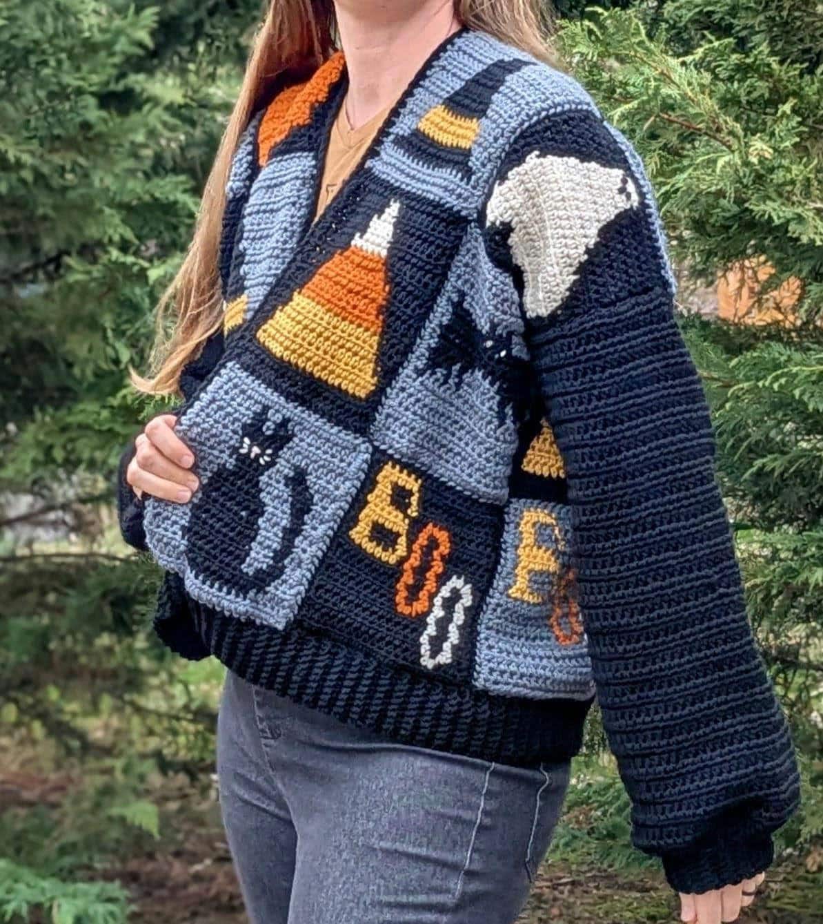 Halloween Granny Square Crochet PATTERN with VIDEO Tutorials, Halloween chunky sweater Pattern