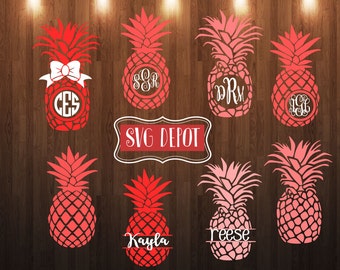 Preppy Pineapple SVG Bundle, Split Monogram Cut File (Digital Download)