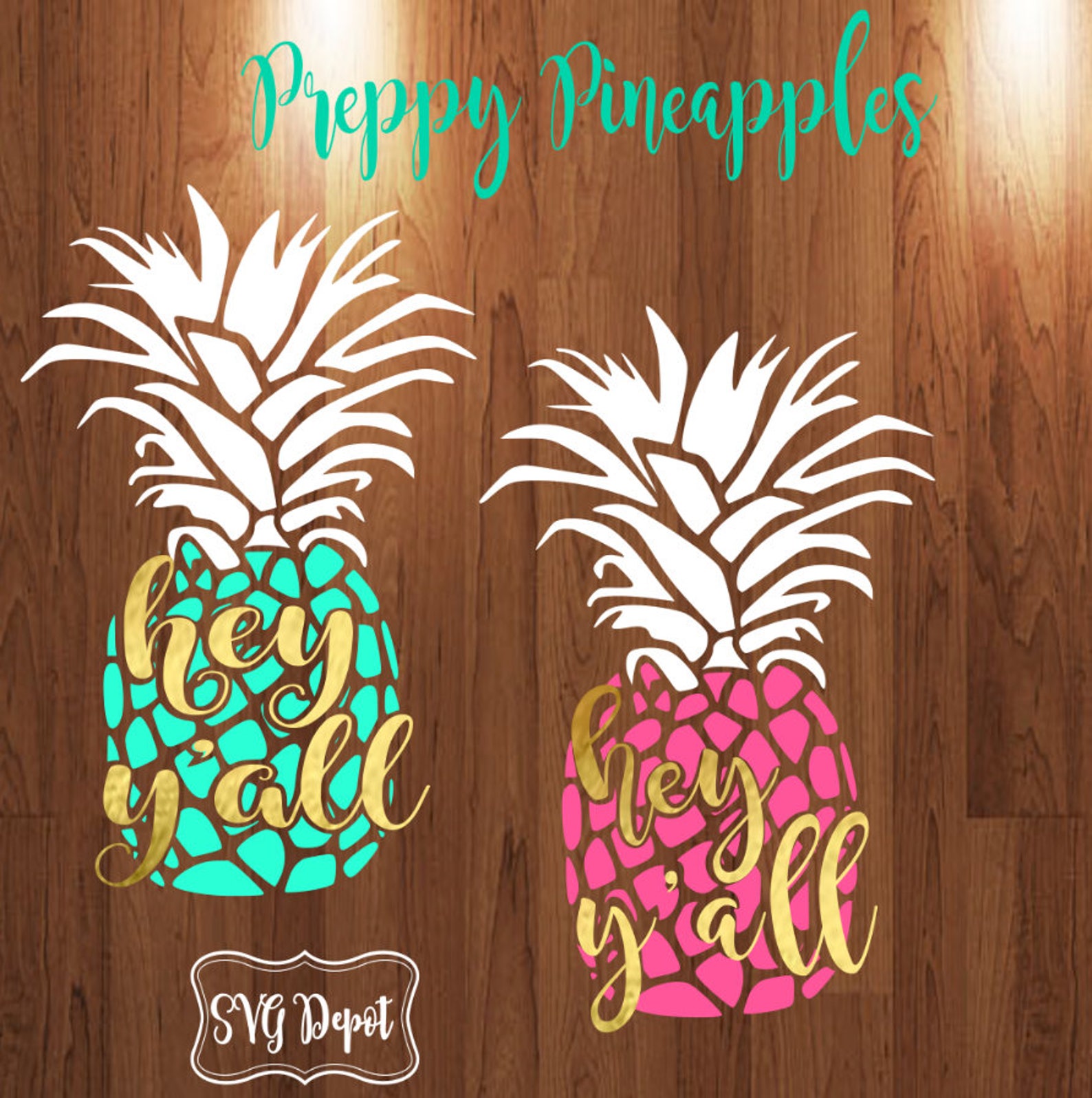 Preppy hey yall pineapple group of 4 svg file split pineapple Etsy