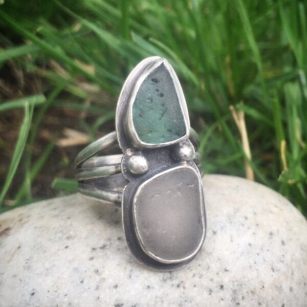 Sea Glass Ring, Size 6 1/2, Sterling Silver, Mermaid Jewelry, Beach Ring, Green