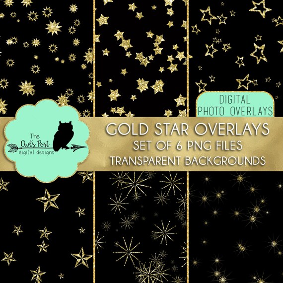 Gold Glitter Star Confetti Overlays Set Of 6 Png Files With Transparent Backgrounds Photoshop Overlays Glitter Texture Confetti Design