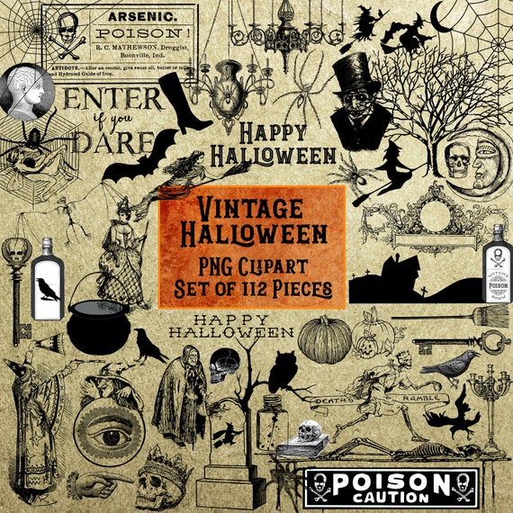 Halloween Clipart Vintage Halloween Clipart Halloween Graphics Creepy Graphics Vintage Halloween Party Set Of 112 Png Files