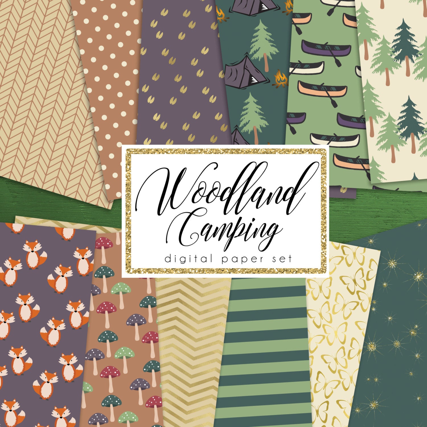Woodland Digital Papers Pack Camping Digital Papers Camp Etsy