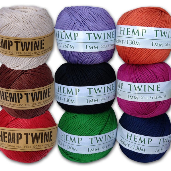 Hemp Twine All-Natural 1mm in Your Choice of Color, 430 Feet