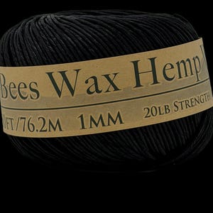 Hemp Twine- Waxed Black Hemp Wick, All Natural, 250 Feet