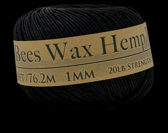 Hemp Twine- Waxed Black Hemp Wick, All Natural, 250 Feet