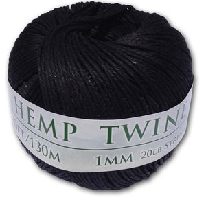 Hemp Twine - Black, All-Natural 1MM, 430 Feet