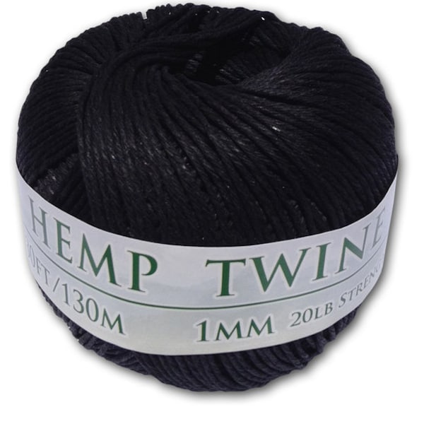 Hemp Twine - Black, All-Natural 1MM, 430 Feet