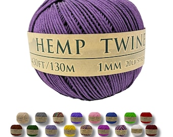 Hemp Twine - Purple, All-Natural 1mm,  430 Feet