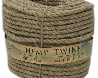 Hemp Twine- 5MM, All Natural, 120 Feet