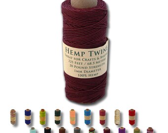 Bourbon Red Hemp Twine, All-Natural 1mm, 225 ft