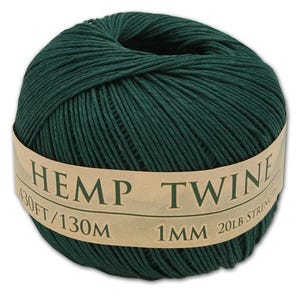 Hemp Twine - Hunter Green, All-Natural 1mm, 430 Feet