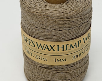 Hemp Twine Spool - Bees Wax Hemp Wick , All-Natural 1mm, 700 Feet