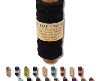 Hemp Twine, All-Natural 1MM- Black 225 Feet