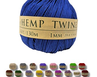 Hemp Twine - Navy Blue, All-Natural 1mm, 430 feet
