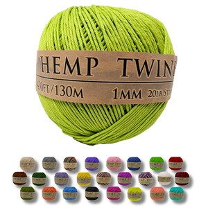 Hemp Twine - Lime Green, All-Natural 1MM,  430 Feet