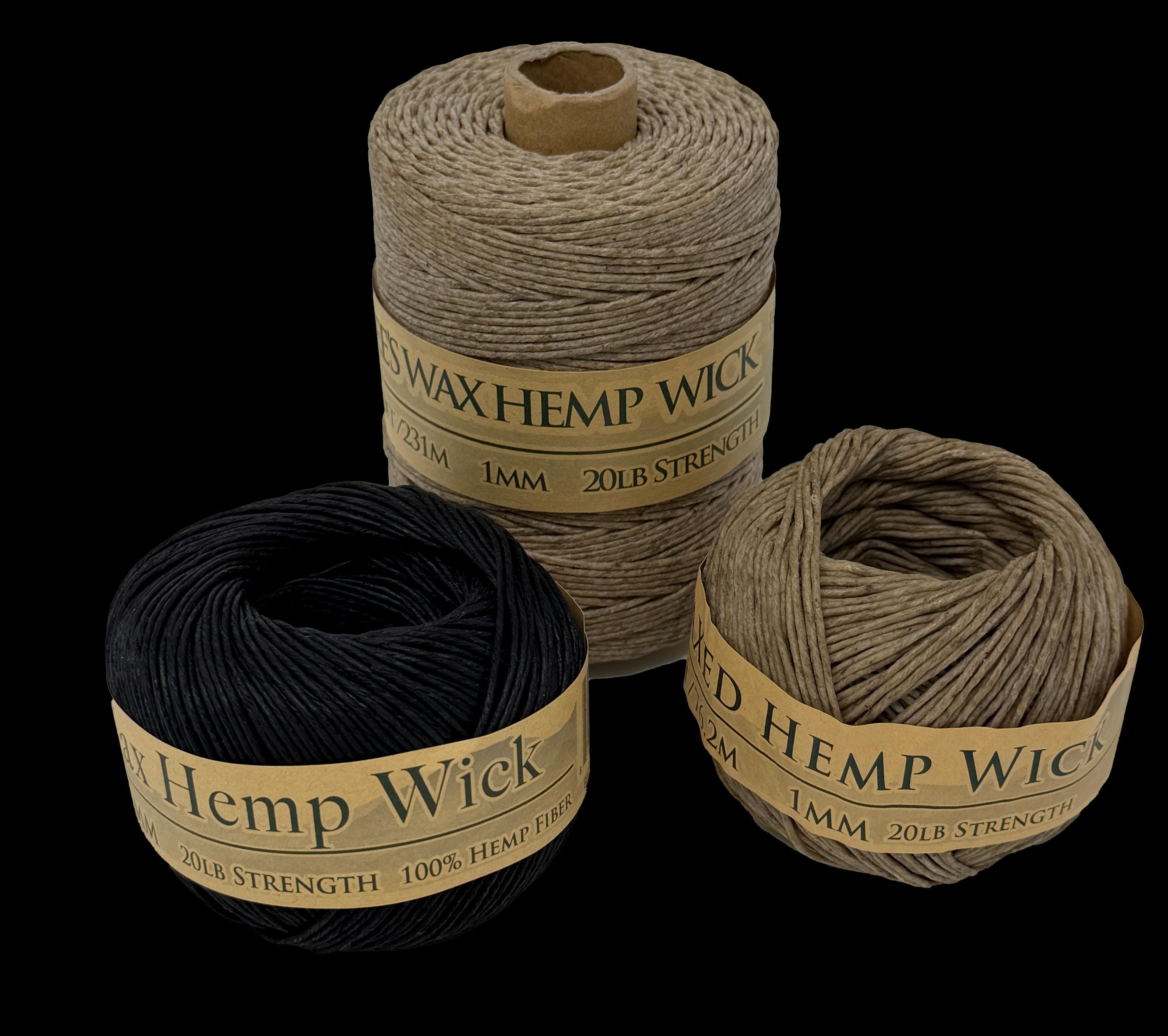 Hemp Twine- Waxed Black Hemp Wick, All Natural, 250 Feet