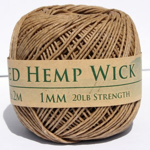 Hemp Twine- Waxed Hemp Wick, All Natural, 250 Feet