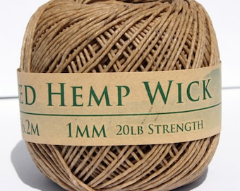Hemp Twine- Waxed Hemp Wick, All Natural, 250 Feet
