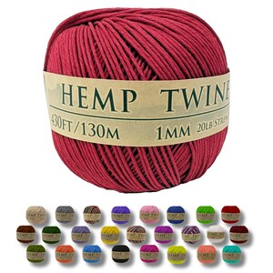 Hemp Twine - Red, All-Natural 1mm, 430 Feet