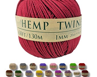 Hemp Twine - Red, All-Natural 1mm, 430 Feet
