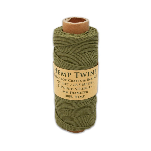 Hemp Twine, All-Natural 1MM- Truly Olive 225 Feet, Free Shipping