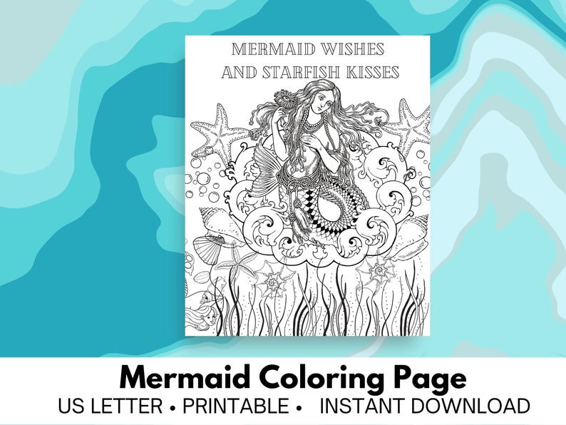 Mermaid Coloring Page Mermaid Wishes Starfish Kisses Coloring Page ...