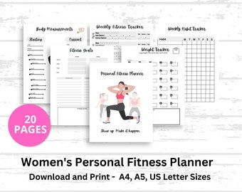 Fitness Planer Bundle, Gewichtsverlust Tracker, Trainingsplaner, Fitness Journal, Gesundheitsziel, Mahlzeitenplaner, Habit Tracker, Fitness Challenges