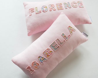 Personalised Embroidered Name Pillow Irish Linen and Liberty London Cushion